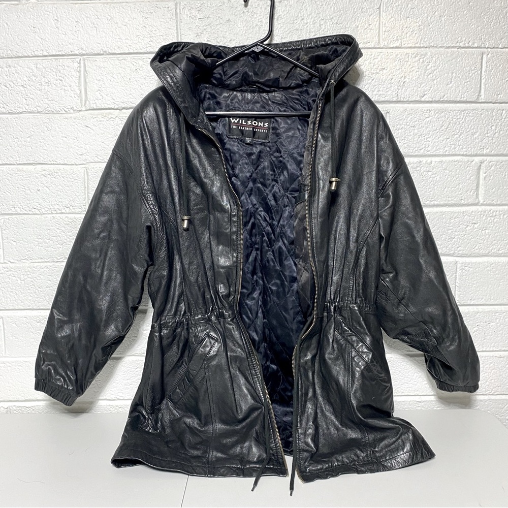 Super Nice Wilson’s Leather Hooded Insulated Coat Drawstring Waist Zip Up Wom M